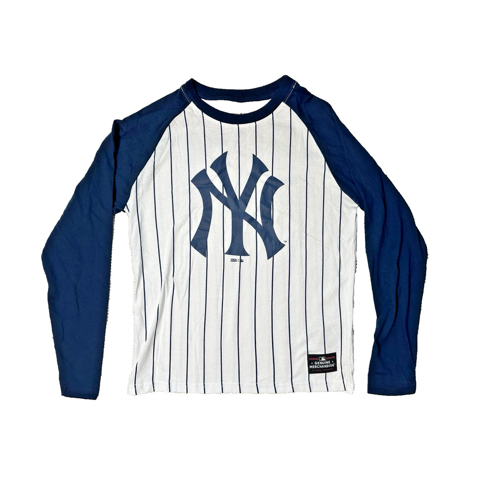 New York Yankees Pinstripe Raglan Long Sleeve Tee Size 14 Fits Women’s XS-S